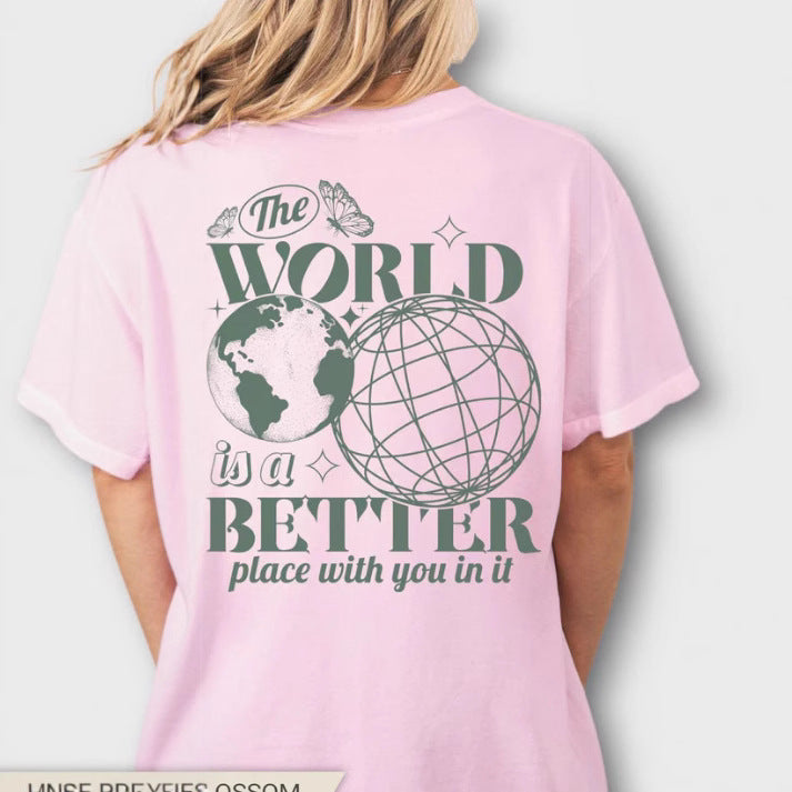 Letter 2D Printed Starry Sky Earth Cotton T-Shirt Lootquake LLC