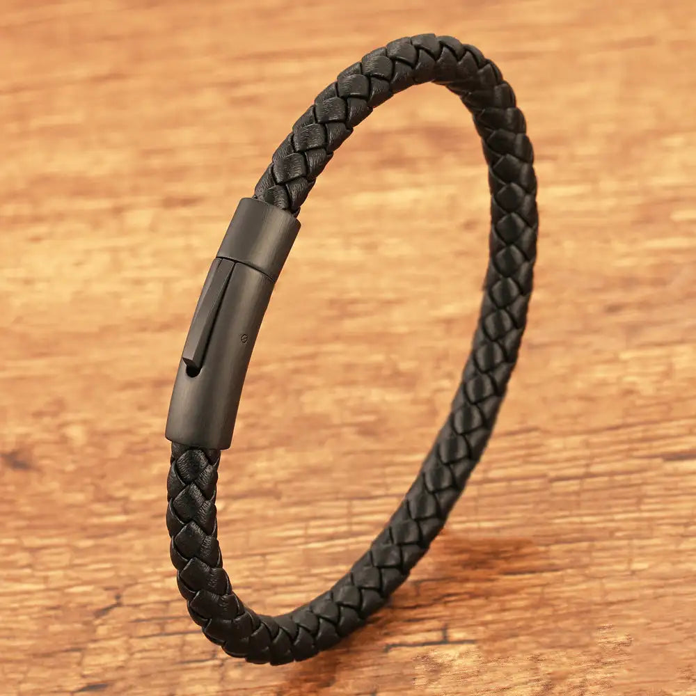 Woven Frosted Black Buckle Simple Leather Bracelet Lootquake LLC