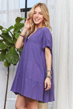 New Summer Tiered Notched Short Sleeve Dress For Women – Versatile, Elegant, Chic, Stylish, Comfortable & Fashionable