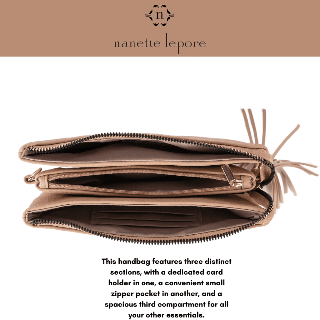 Nanette Lepore Womens Crossbody Purse Faux Leather Handbag with Wristlet Attachment Tan EasyOptionXY LLC