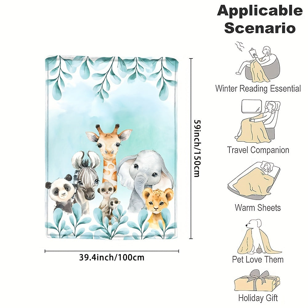 1pc Custom Flannel Blanket, Personalized Cartoon Animal Print Custom Your Name Flannel Blanket, Soft And Warm Memorable Moments Commemorative Blanket, Great Holiday Gift For Classmates, Friends, Family And Lovers, Used For Na