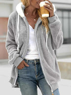 Full Size Cozy Fleece Zip-Up Hooded Jacket Plus Size THRIXINE