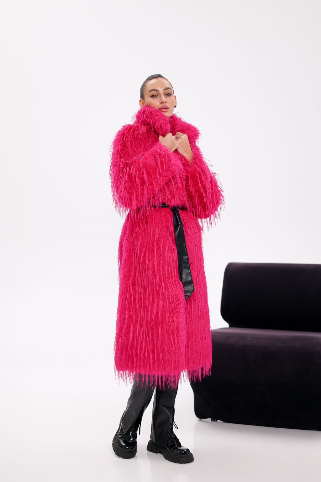 Faux Ostrich Effect Fur Coat - SJB-DIAMOND ELITES