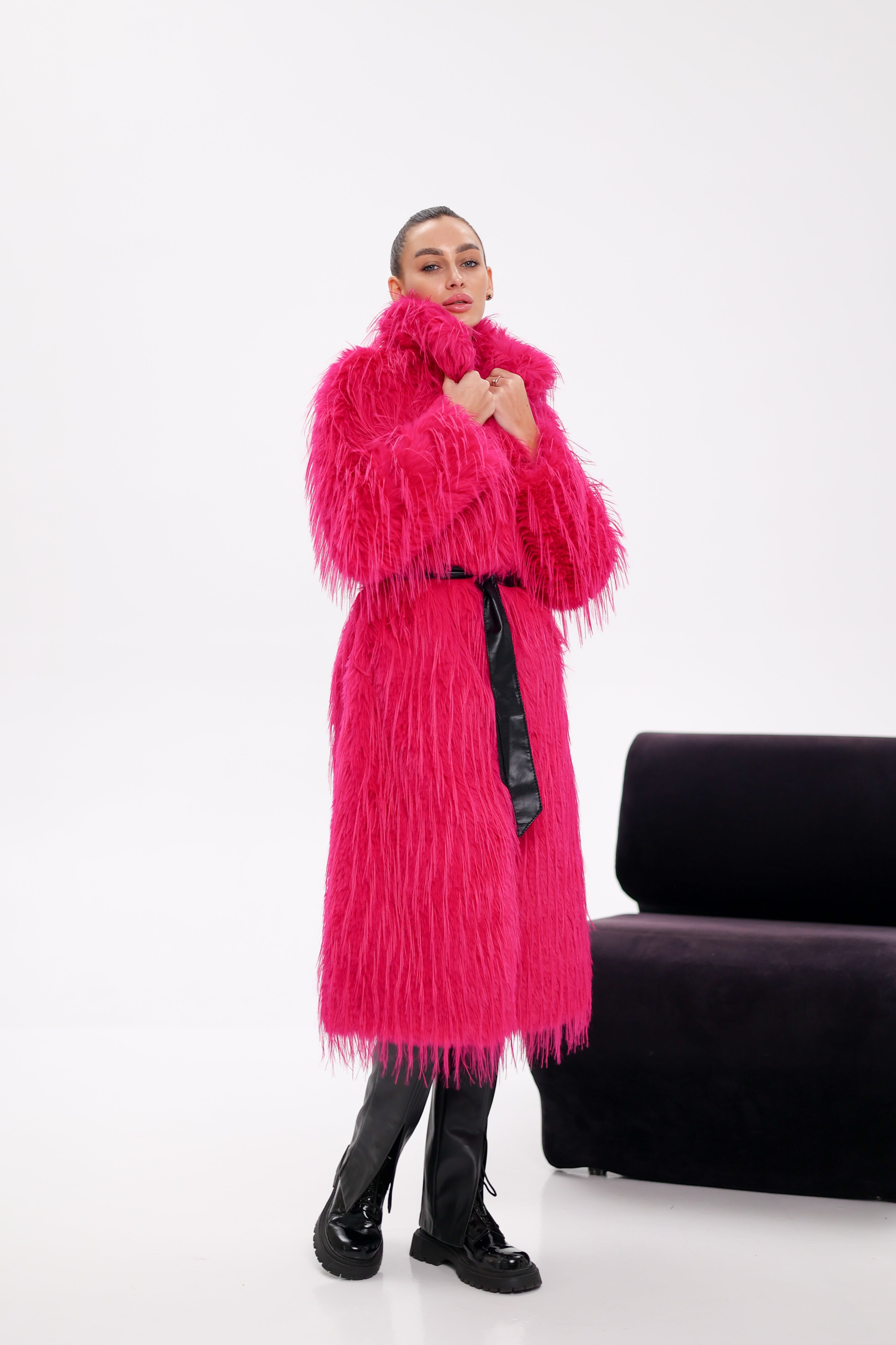 Faux Ostrich Effect Fur Coat - SJB-DIAMOND ELITES