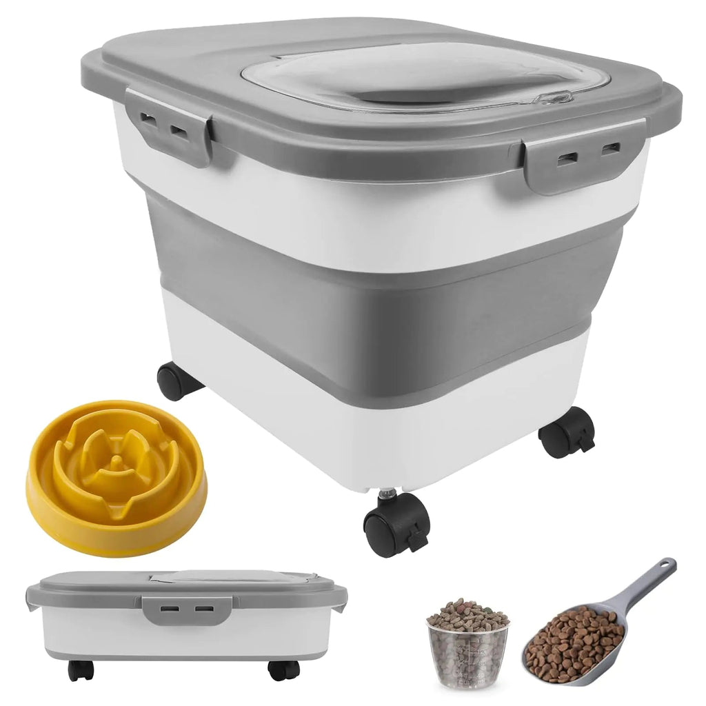 20lbs Dog Food Storage Container Cat Food Storage Container Collapsible Pet Food Storage Containers with Casters & Scoop Airtight Dog Food Container Keep Dry Food Fresh(Grey) Lootquake LLC