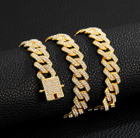 Gold Plated Iced Out Chain for Men and Women Cuban Chain Necklace Pi-Mart