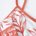 Ladies' Asymmetrical Plant Printed Camisole Top With Drawstring Details, Sexy Hip Hugging Shorts, Vacation Style Two-piece Set