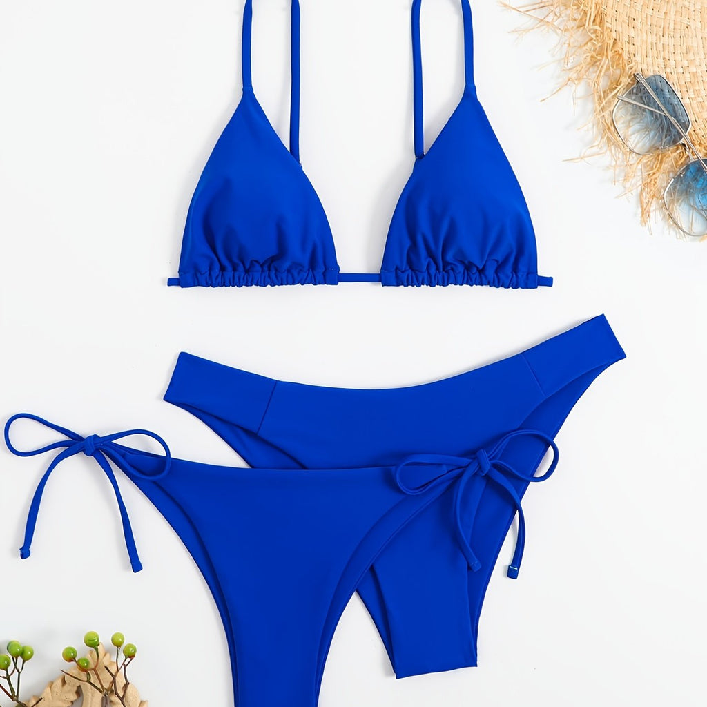Essential Edge 3-Piece Bikini Set for Women – Solid Color High-Cut Triangle Top Two-Style Bottoms with Side Lace-Up Design & Quick-Drying Comfort – Versatile Women's Swimwear for Summer Pool Beach & Travel Stevvex