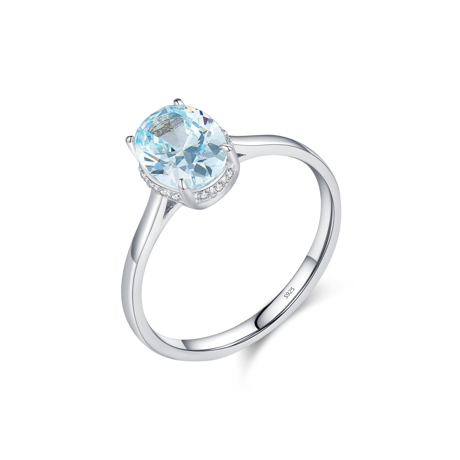 S925 Sterling Silver Light Ocean Blue Diamond-studded Ring Pi-Mart