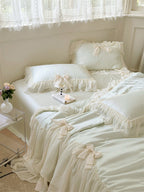 Pure Color Ruffles Princess Style Summer Quilt Tencel Summer Cooling Duvet Airable Cover Four-piece Set Pi-Mart