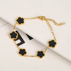 New Stainless Steel Plant Fritillary Five Leaf Petals Earring Bracelet Necklace Jewelry Set Women Cross-border Hot Selling Lot Pi-Mart