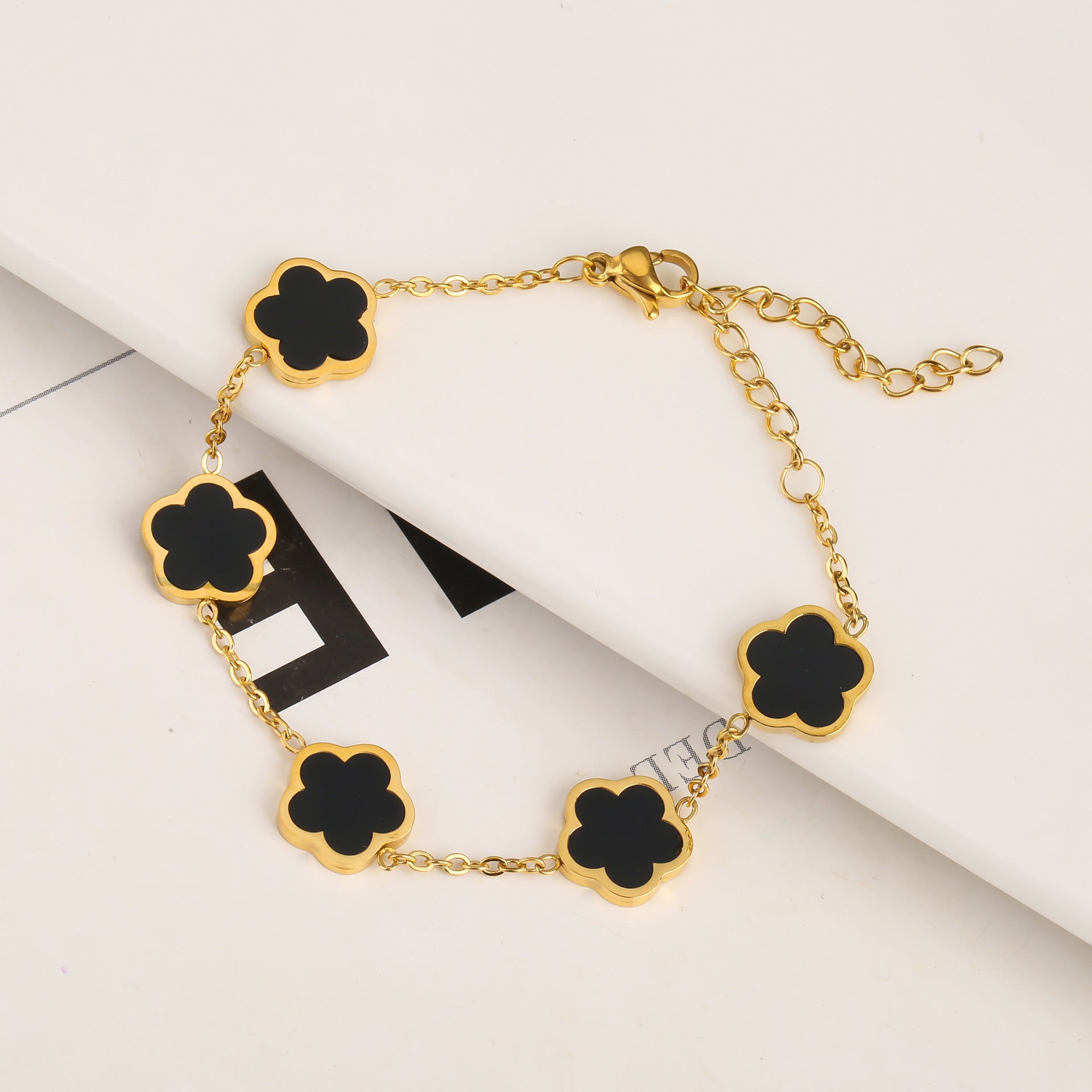 New Stainless Steel Plant Fritillary Five Leaf Petals Earring Bracelet Necklace Jewelry Set Women Cross-border Hot Selling Lot Pi-Mart