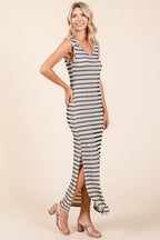 Striped Scoop Neck Sleeveless Maxi Dress For Women – Striped Maxi Dress, Sleeveless Dress, Summer Maxi Dress, Comfortable Knit Dress, Flattering Maxi Dress Stevvex