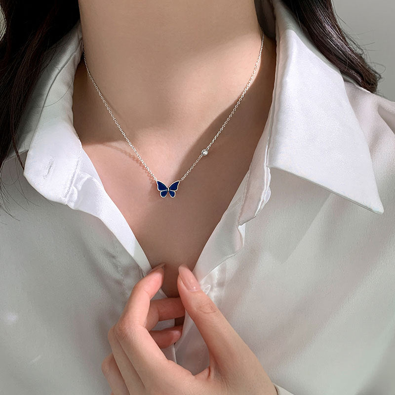 S925 Sliver Color-changed Butterfly Necklace Fashion Novelty Jewelry Pi-Mart