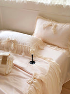 Pure Color Ruffles Princess Style Summer Quilt Tencel Summer Cooling Duvet Airable Cover Four-piece Set Pi-Mart