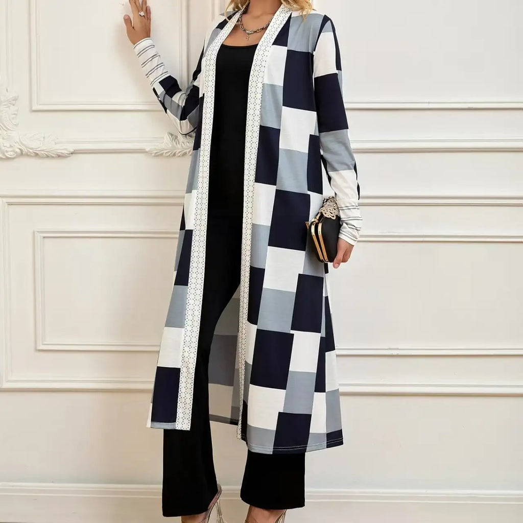 Women's Jacket Color Block Long Outer Sleeve Cardigan Casual Coat Open Front Coat Black - SJB-DIAMOND ELITES