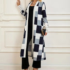 Women's Jacket Color Block Long Outer Sleeve Cardigan Casual Coat Open Front Coat Black - SJB-DIAMOND ELITES