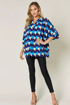 Geometric Notched Sleeve Blouse - Versatile Top | Femstylo