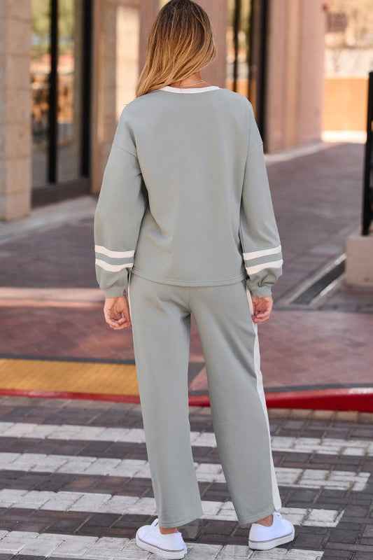 Varsity Stripe Pullover and Drawstring Pant Set THRIXINE