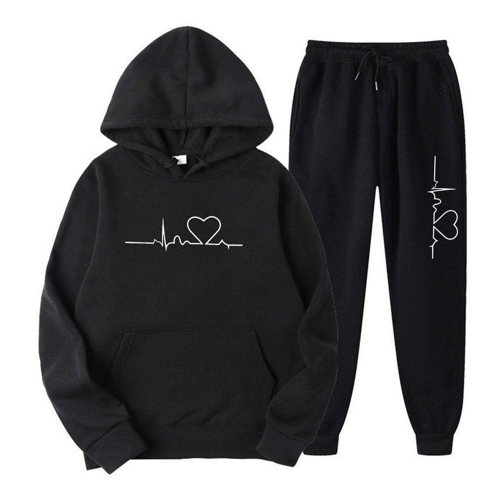 Men's And Women's Fleece-lined Sweater Suit Autumn And Winter Heart Figure Hoodie Lootquake LLC