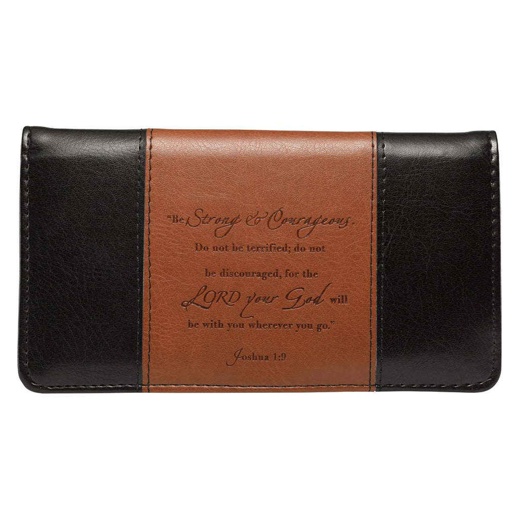 Checkbook Cover Brown/Black Strong & Courageous Josh. 1:9 EasyOptionXY LLC