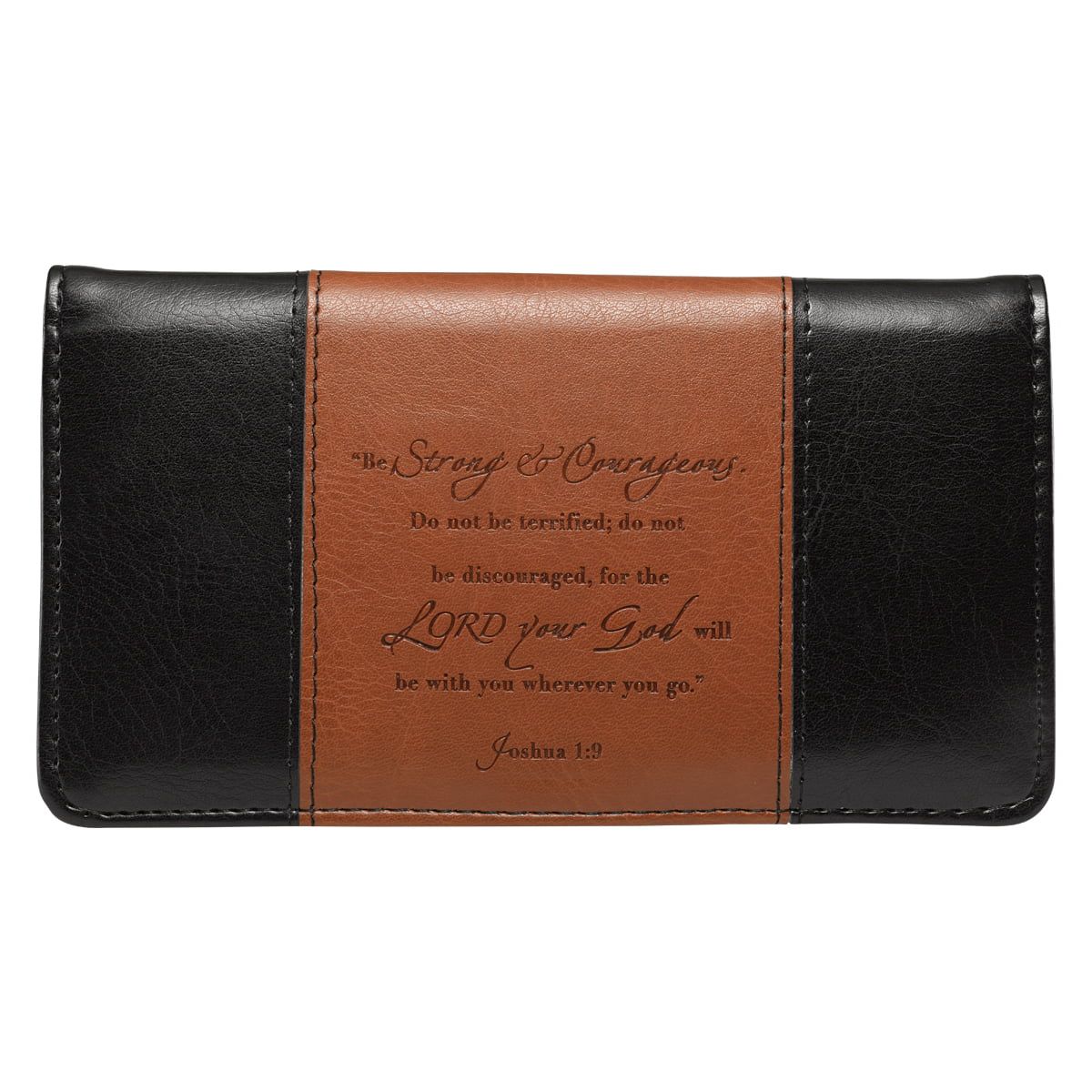 Checkbook Cover Brown/Black Strong & Courageous Josh. 1:9 EasyOptionXY LLC
