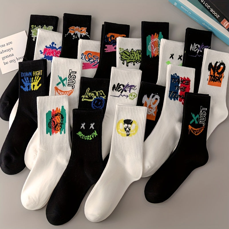 3/6/8/10/12 Pairs Of Medium Length Socks With Graffiti And Spray Painting For Personalized Fashion, Comfort, And Durability Lootquake LLC