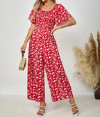 Ladies' Printed Square Neck Fashionable Loose Vacation Style Jumpsuit - SJB-DIAMOND ELITES