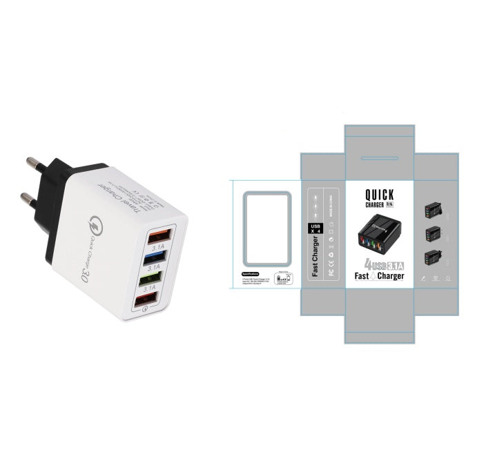 USB Charger Quick Charge 3.0 4 Phone Adapter For Tablet Portable Wall Mobile Charger Fast Charger Pi-Mart