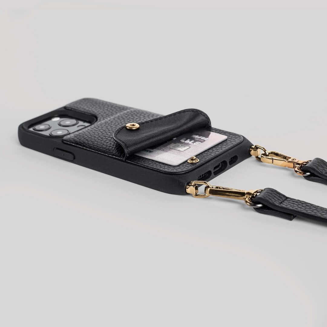Noemie Napa Crossbody Strap and Wallet Case for iPhone 13 Pro Max, Black/Gold EasyOptionXY LLC