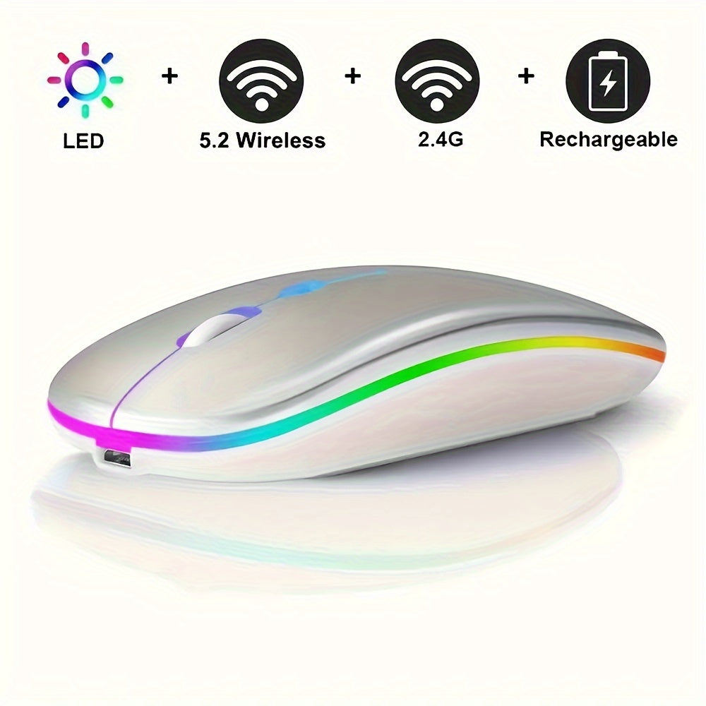 Wireless Rechargeable LED Backlit Gaming Mouse with 2.4G/5.2G Dual Mode, Ultra-Thin, Silent, Universal Compatibility for Laptops, Desktops, and Tablets Lootquake LLC
