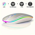 Wireless Rechargeable LED Backlit Gaming Mouse with 2.4G/5.2G Dual Mode, Ultra-Thin, Silent, Universal Compatibility for Laptops, Desktops, and Tablets Lootquake LLC