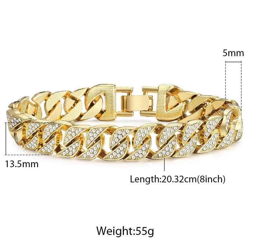 Miami Curb Cuban Chain Bracelet For Men Gold Pi-Mart