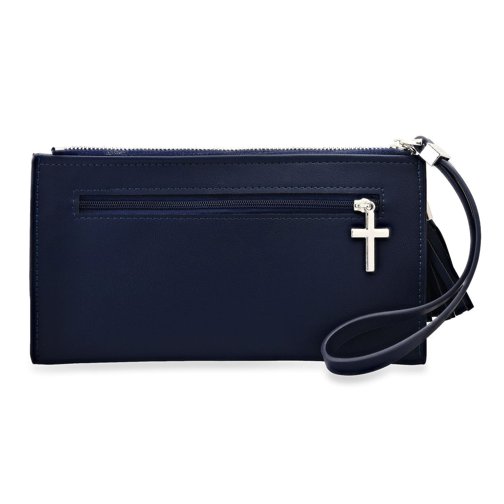 Steeltime Ladies Navy Lord's Prayer PU Leather Wristlet with Stainless Steel Cross Charm & Leather Tassel EasyOptionXY LLC