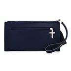 Steeltime Ladies Navy Lord's Prayer PU Leather Wristlet with Stainless Steel Cross Charm & Leather Tassel EasyOptionXY LLC
