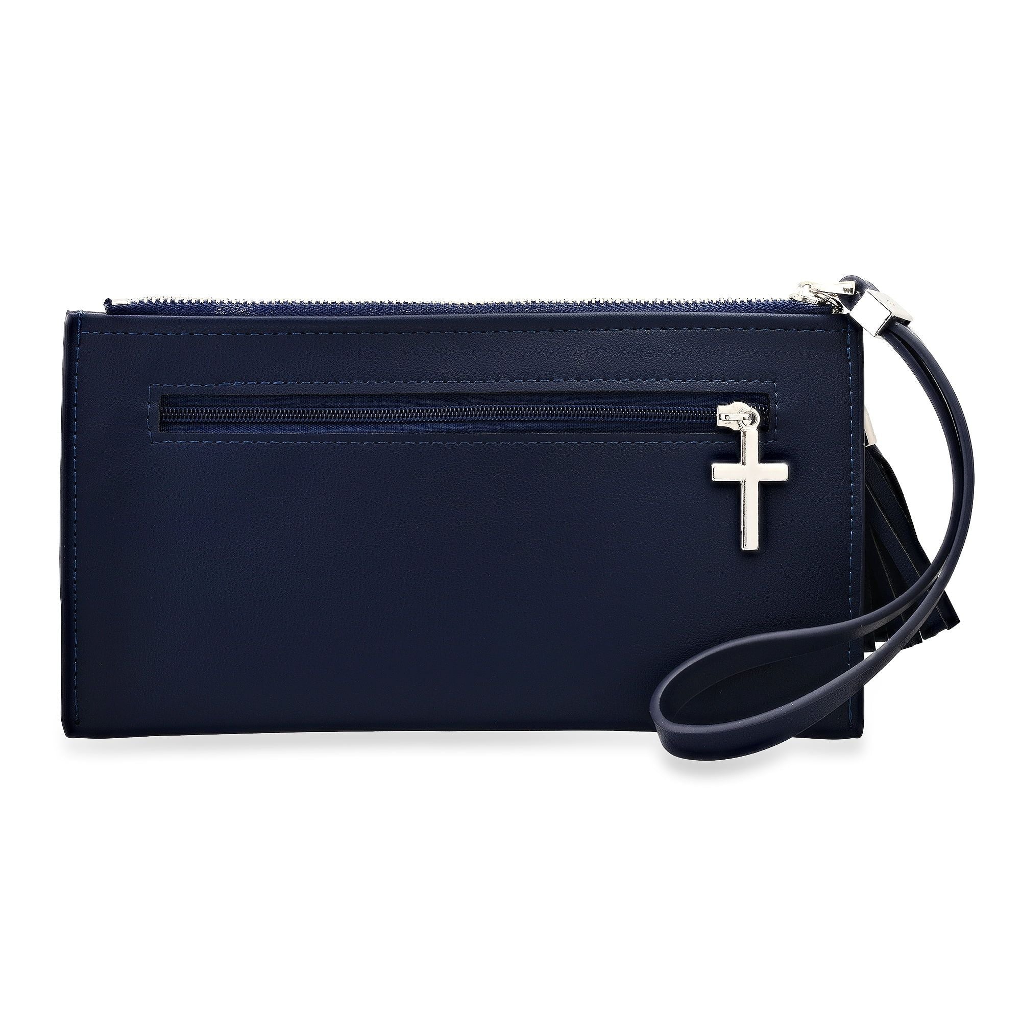 Steeltime Ladies Navy Lord's Prayer PU Leather Wristlet with Stainless Steel Cross Charm & Leather Tassel EasyOptionXY LLC
