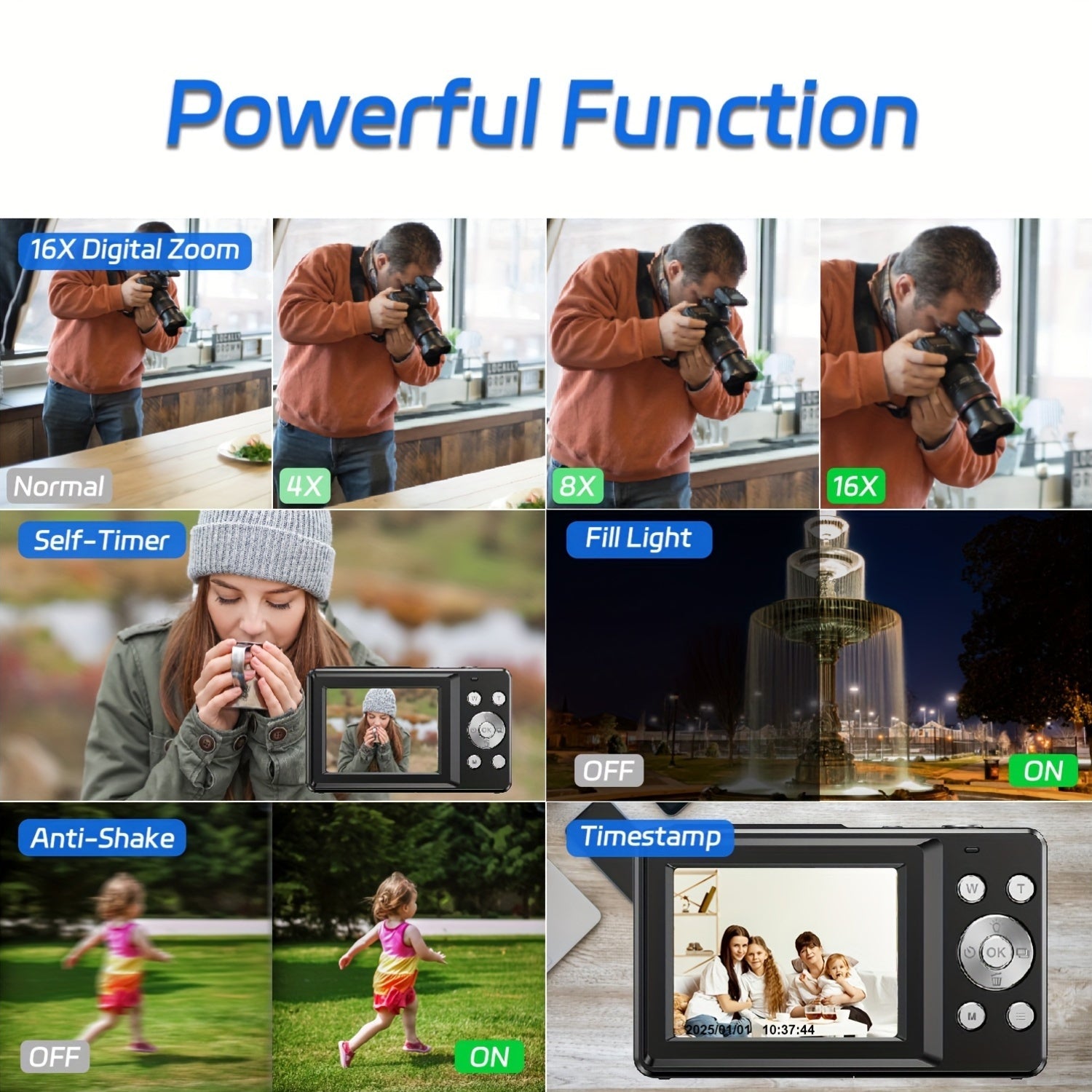 Digital Camera, Camkory FHD 1080P Camera 44MP Point and Shoot Digital Cameras with 32GB SD Card, 16X Zoom, Lanyard, Compact Small Camera, Best Gift for Boys Girls Lootquake LLC