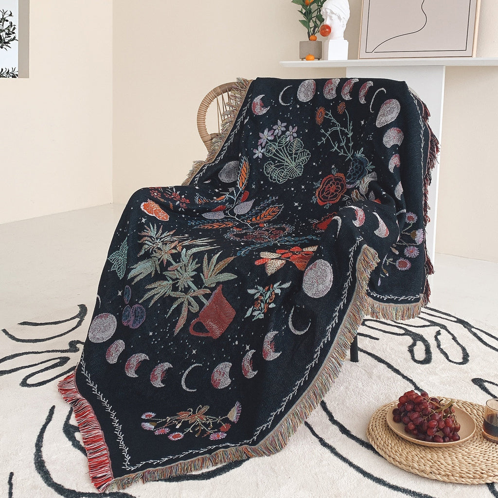 1PC Moon Phase Woven Double Sided Multipurpose Blanket Bohemian Hippie Room Decoration Abstract Geometry Blanket Tassel Woven Blanket Sofa Blanket Outdoor Hiking Backpacking Beach Travel Decorative Blanket Woven Picnic Throw Lootquake LLC