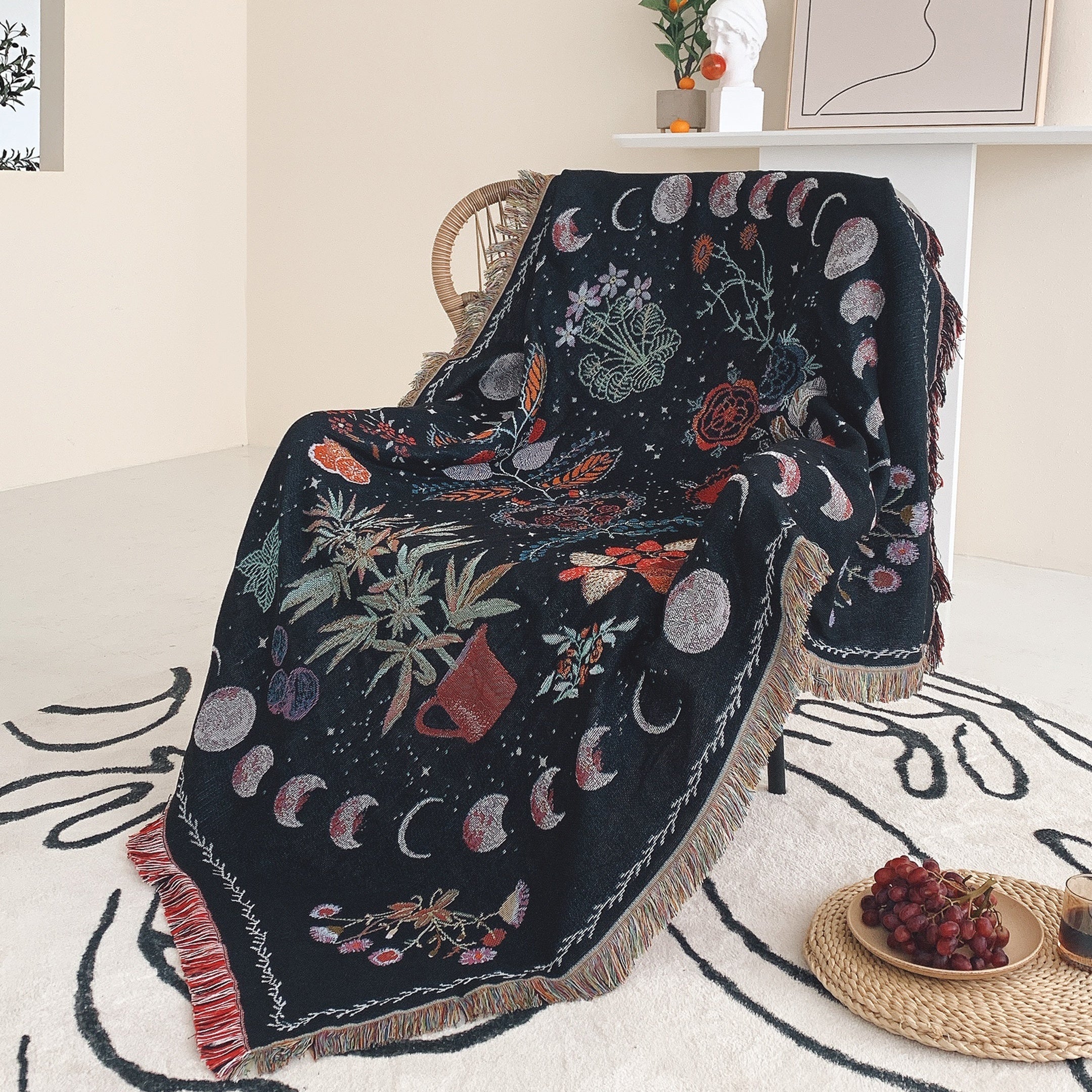 1PC Moon Phase Woven Double Sided Multipurpose Blanket Bohemian Hippie Room Decoration Abstract Geometry Blanket Tassel Woven Blanket Sofa Blanket Outdoor Hiking Backpacking Beach Travel Decorative Blanket Woven Picnic Throw Lootquake LLC