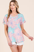BOMBOM Floral Short Sleeve T-Shirt Lootquake LLC