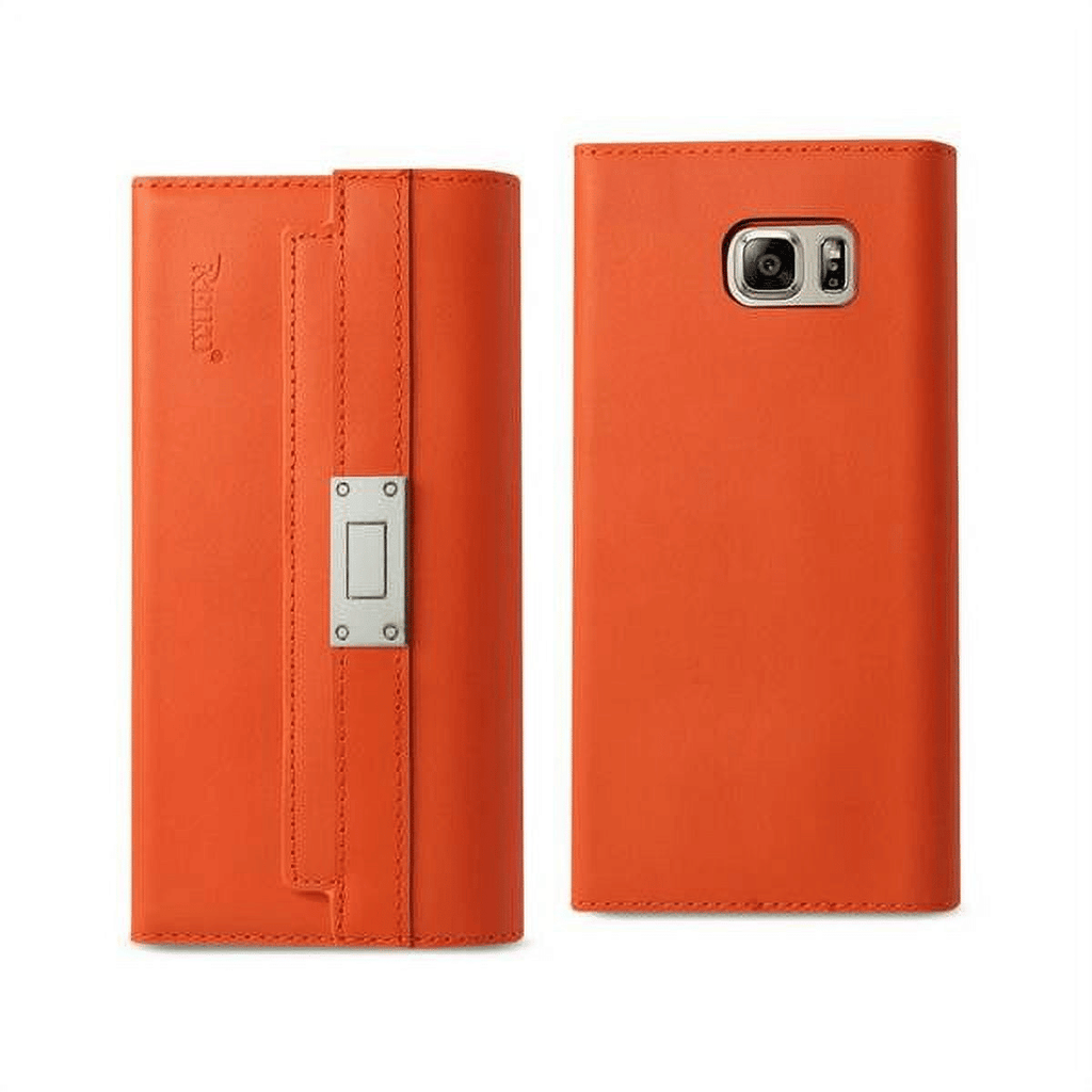 Samsung Galaxy Note 5 Genuine Leather Rfid Wallet Case And Metal Buckle Belt In Tangerine