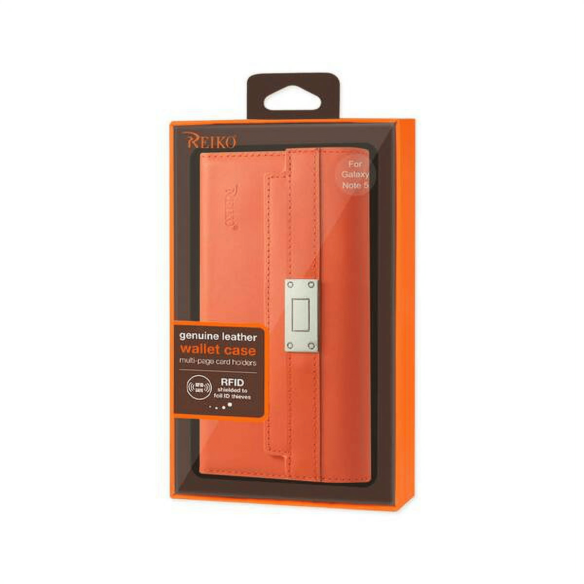 Samsung Galaxy Note 5 Genuine Leather Rfid Wallet Case And Metal Buckle Belt In Tangerine