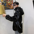 Stand collar hooded leather jacket Pi-Mart