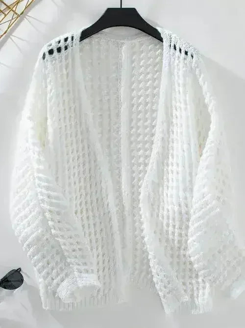 Openwork Open Front Long Sleeve Cardigan - SJB-DIAMOND ELITES