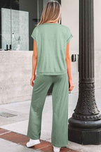 Solid Short Sleeve Tee and Drawstring Pants Set THRIXINE