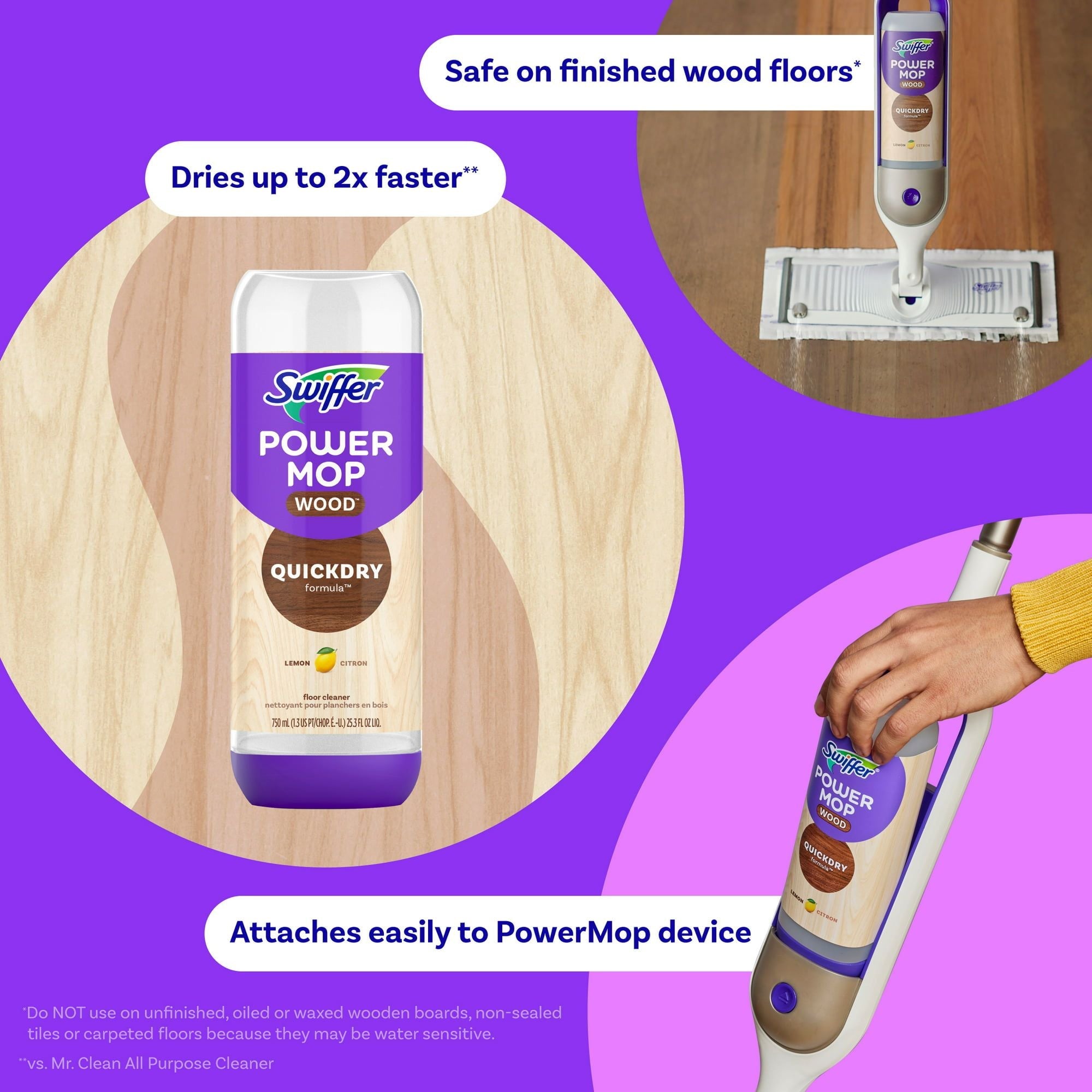 Swiffer Power Mop Wood Quick Dry Liquid Wood Floor Cleaner, Lemon, 25.3 floz EasyOptionXY LLC