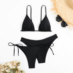 Essential Edge 3-Piece Bikini Set for Women – Solid Color High-Cut Triangle Top Two-Style Bottoms with Side Lace-Up Design & Quick-Drying Comfort – Versatile Women's Swimwear for Summer Pool Beach & Travel Stevvex