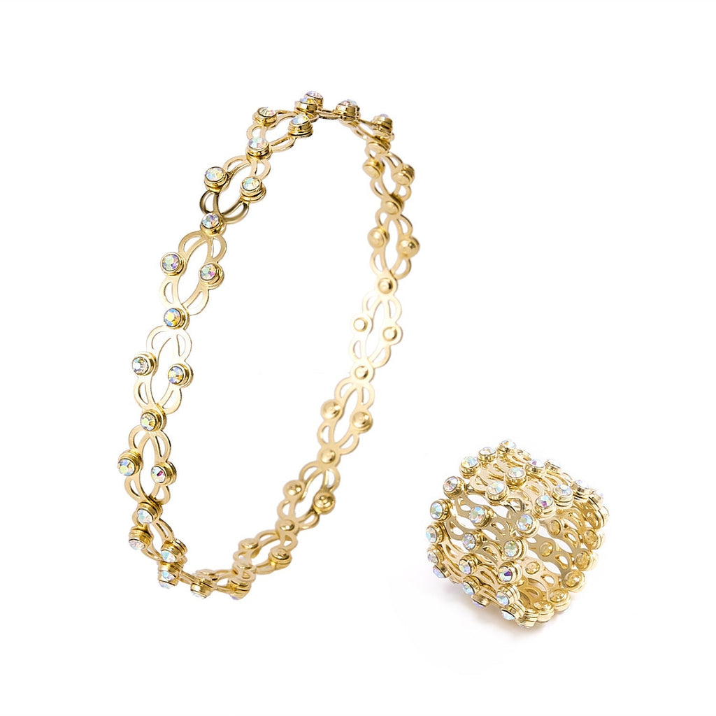 2 In 1 Folding Retractable Rings Bracelet Magic Rhinestone Rings Deformable Bracelet Women Ins Style Adjustable Fashion Jewelry Pi-Mart