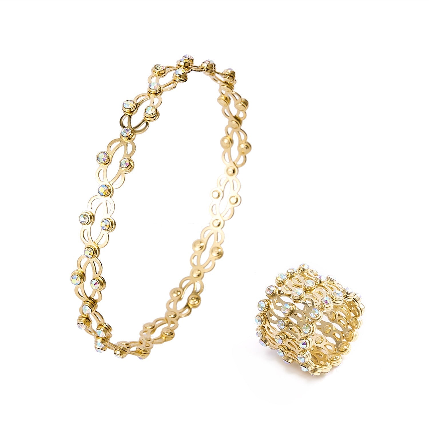 2 In 1 Folding Retractable Rings Bracelet Magic Rhinestone Rings Deformable Bracelet Women Ins Style Adjustable Fashion Jewelry Pi-Mart