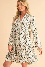 Black Leopard Button V Neck Flowy Mini Dress